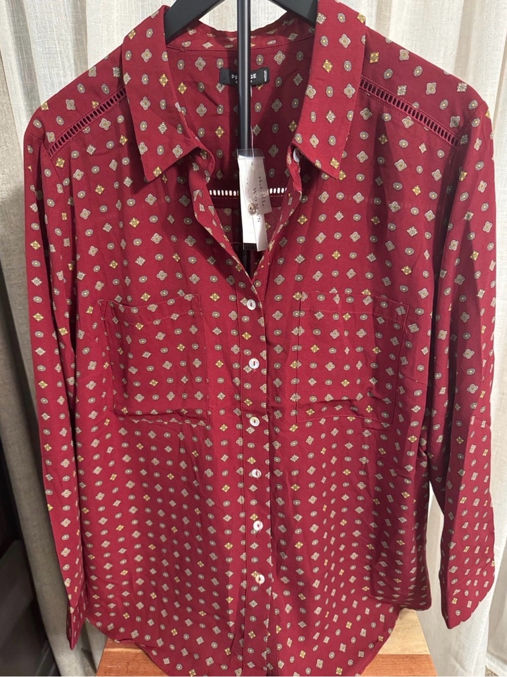 Patterned Red Button-Up Blouse - Picture 1 of 2
